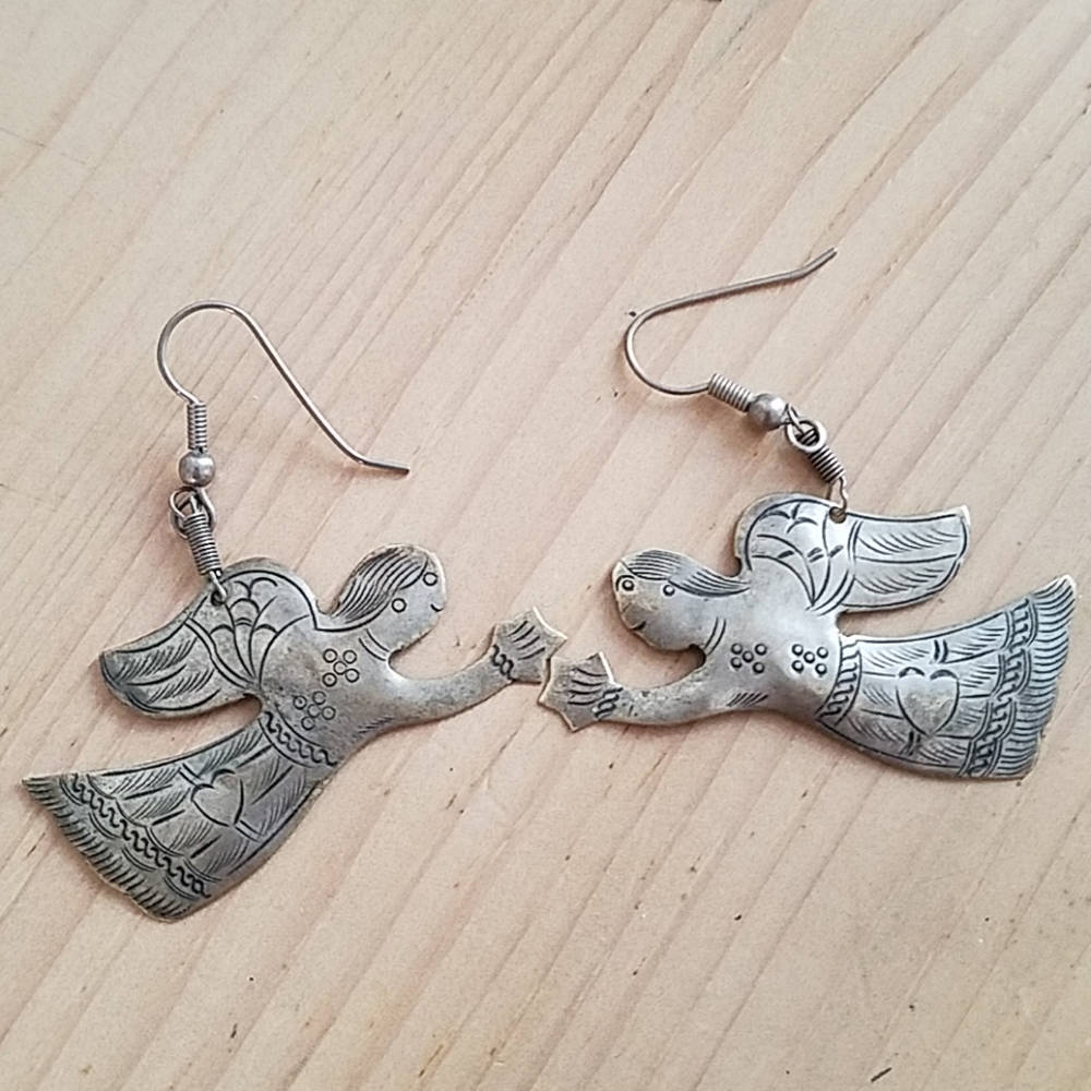 Silver Flying Angel Wire Earrings